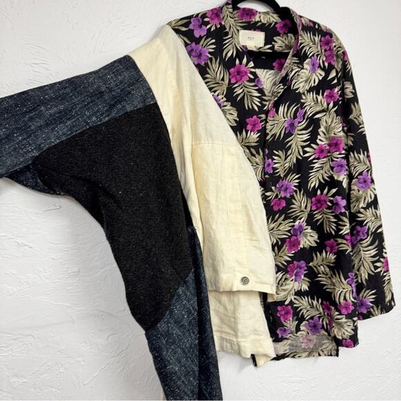 Zed Linen Mixed Pattern Jacket Womens 4 Patchwork Lagenlook Artsy Art To Wear - Picture 1 of 10
